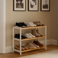 Neo 3-Tier Bamboo Shoe Rack Stand Natural Wooden Shoe Storage Shelf for Hallway Bedroom Bathroom